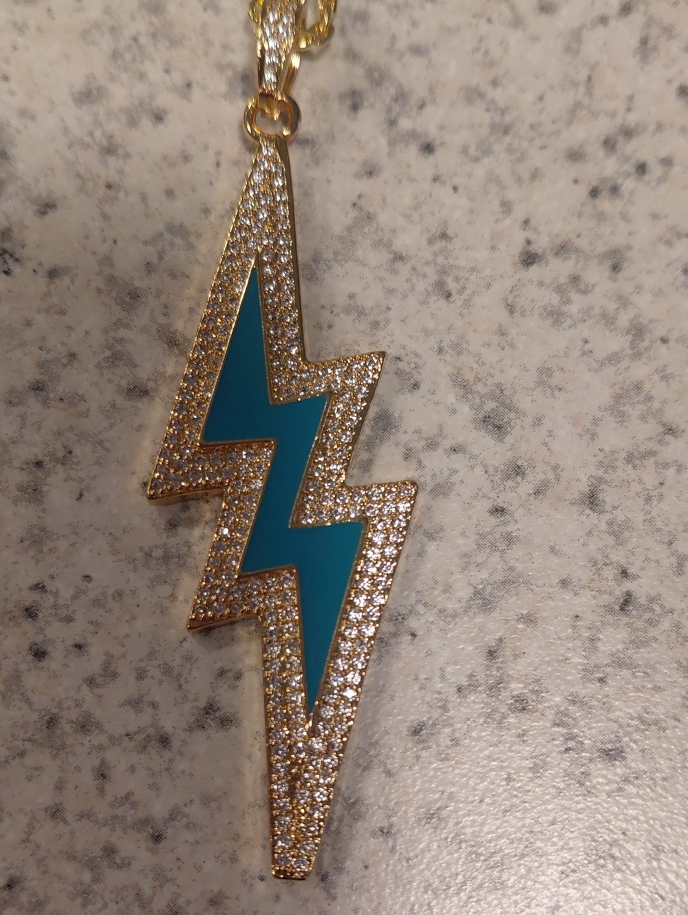 Gold Lightning Bolt Necklace with Turquoise Inlay - Picture 2 of 2